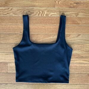 Express body contour high compression ribbed square neck cropped tank